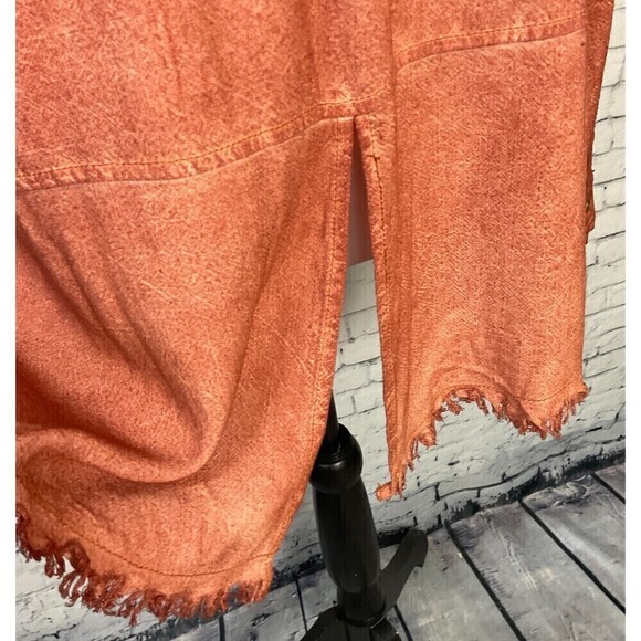 Umgee Women Rust Linen Blend Sz S Top Button Up Long Sleeve Blouse Fray Hem R1 - Picture 8 of 12